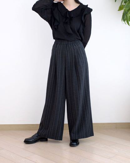 韓國條子闊筒扯布褲︎