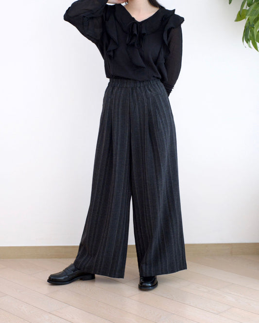 韓國條子闊筒扯布褲︎