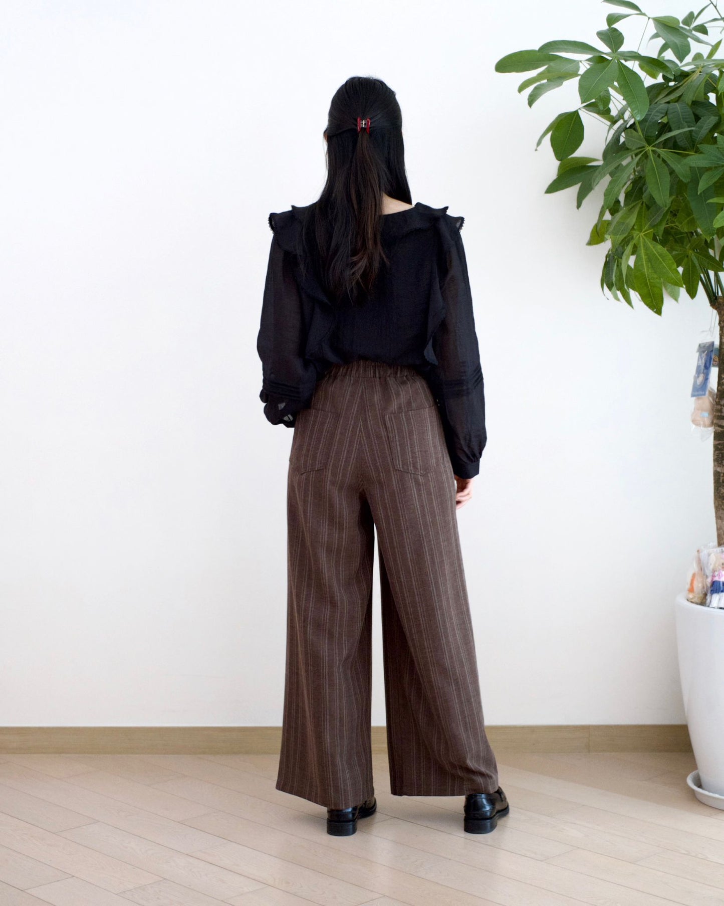 韓國條子闊筒扯布褲︎