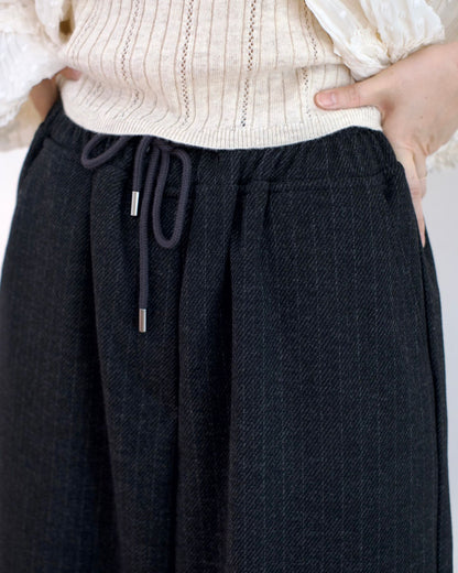 韓國絨毛條子闊筒扯布褲︎