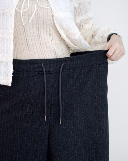 韓國絨毛條子闊筒扯布褲︎