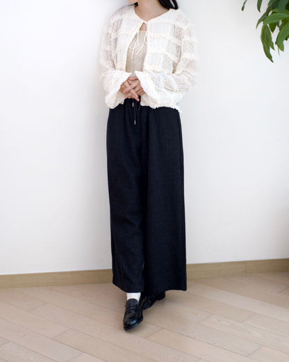 韓國絨毛條子闊筒扯布褲︎