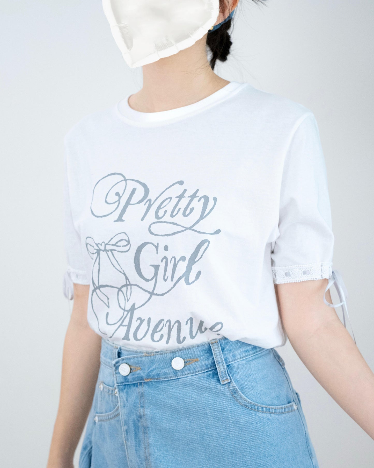 韓國"Pretty Girl"綁絲帶Tee
