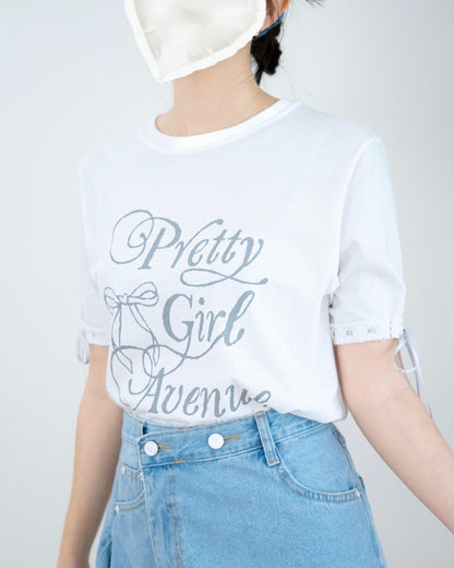 韓國"Pretty Girl"綁絲帶Tee