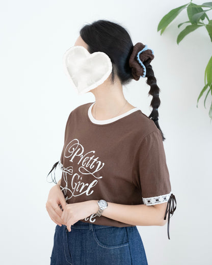 韓國"Pretty Girl"綁絲帶Tee