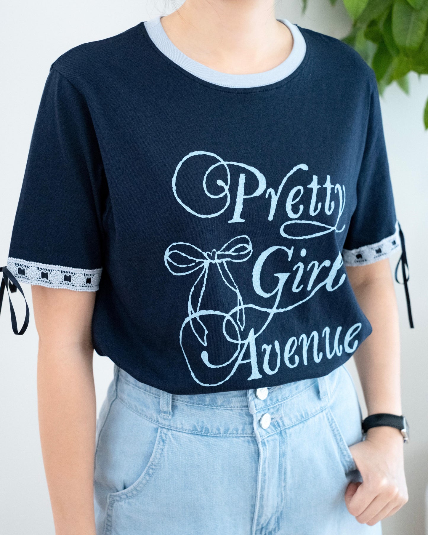 韓國"Pretty Girl"綁絲帶Tee