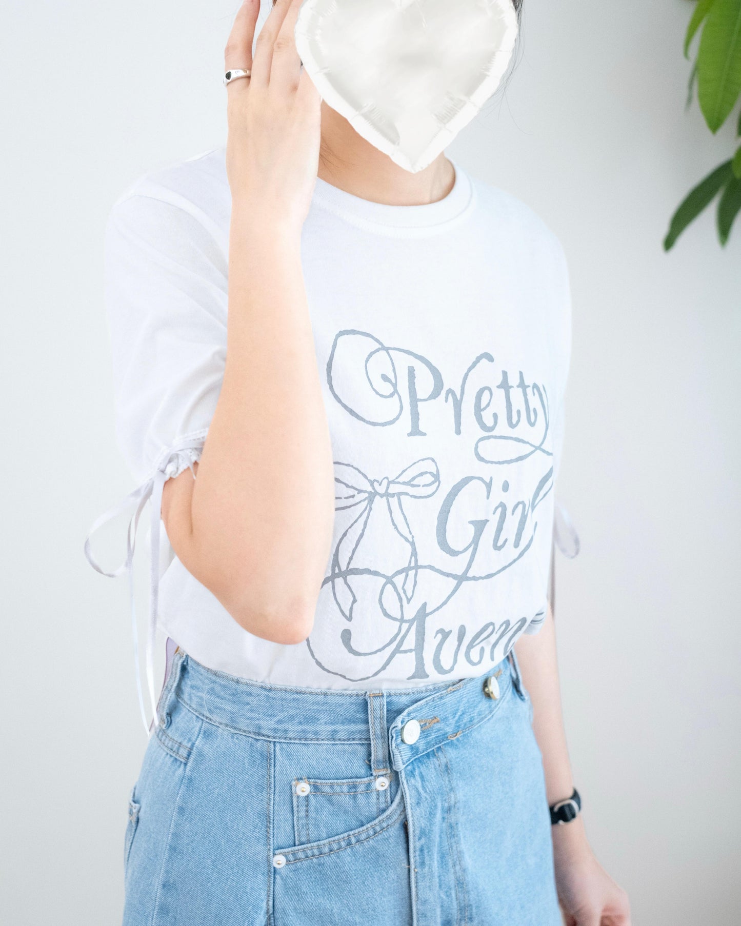 韓國"Pretty Girl"綁絲帶Tee