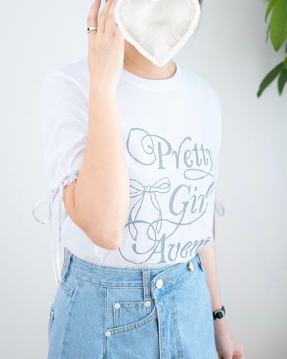 韓國"Pretty Girl"綁絲帶Tee