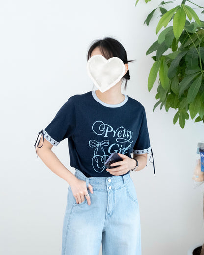 韓國"Pretty Girl"綁絲帶Tee