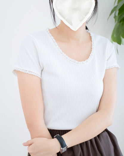 韓國坑紋撞Lace花邊Tee