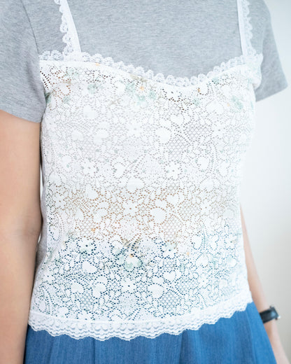 圓領拼Lace花吊帶Tee