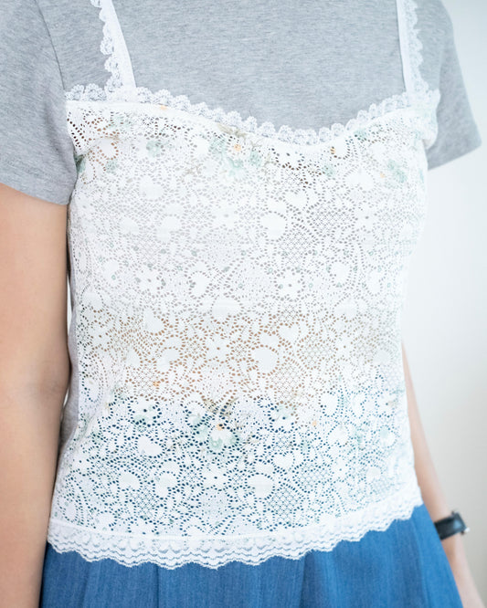 圓領拼Lace花吊帶Tee