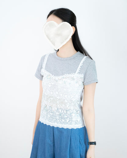 圓領拼Lace花吊帶Tee