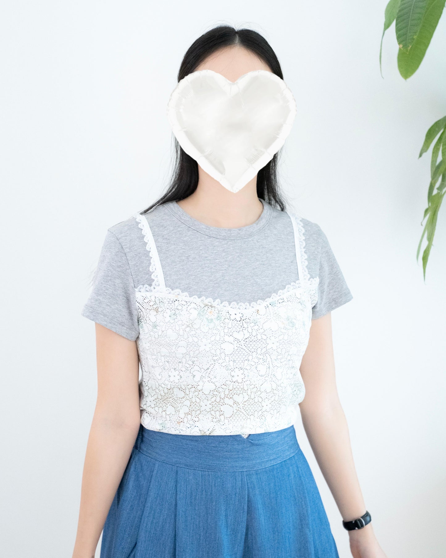 圓領拼Lace花吊帶Tee