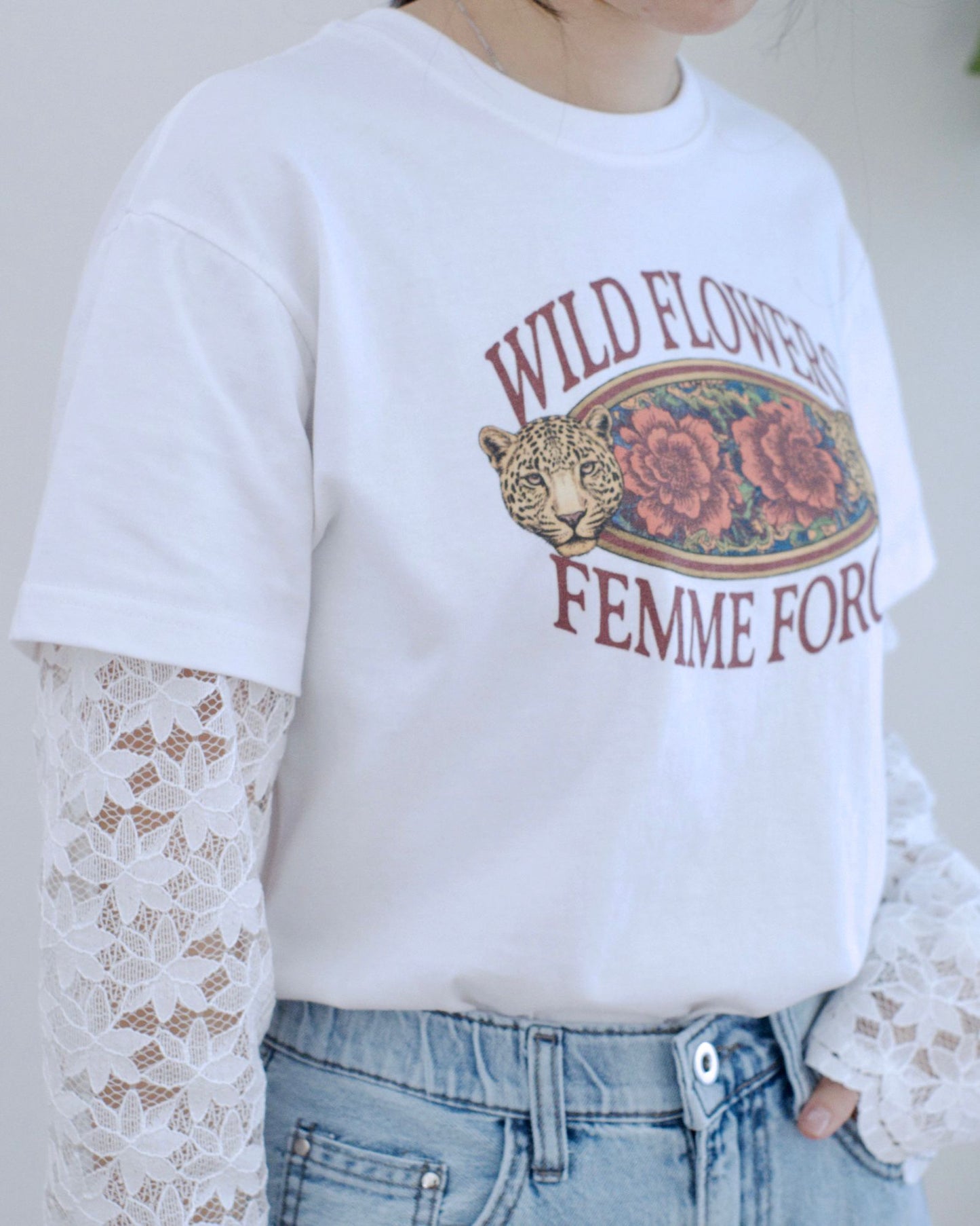 韓國Lace袖併接Tee