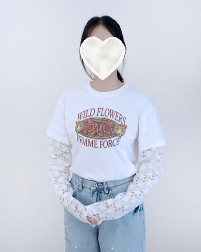 韓國Lace袖併接Tee