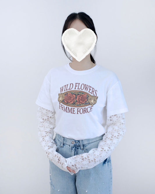 韓國Lace袖併接Tee