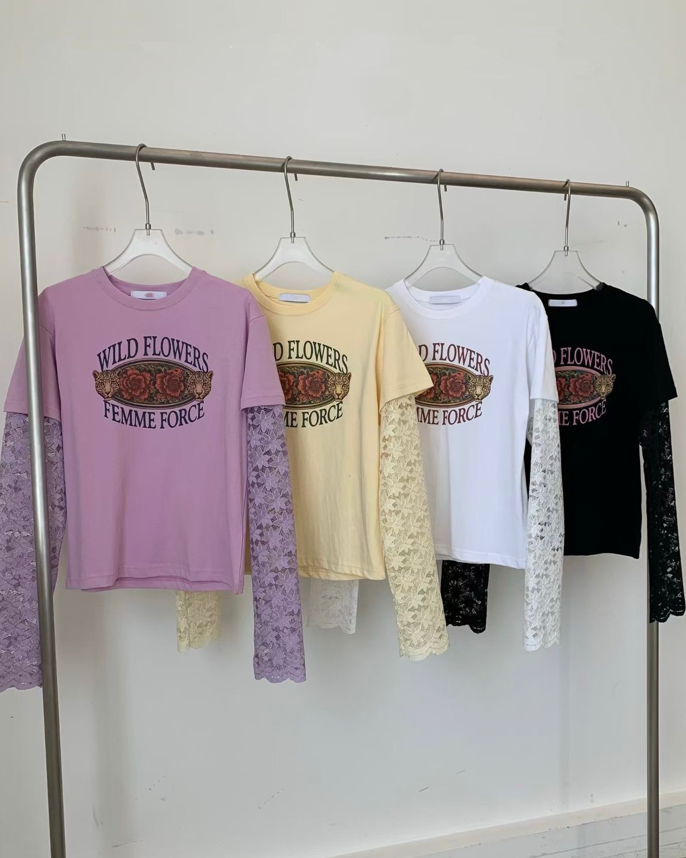 韓國Lace袖併接Tee