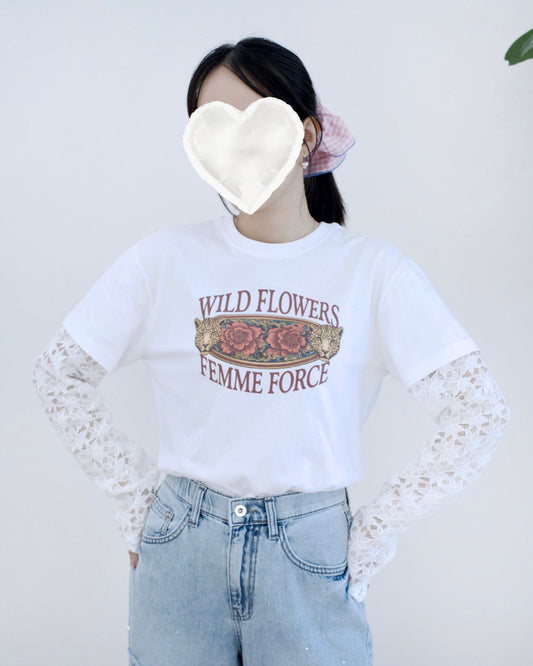 韓國Lace袖併接Tee