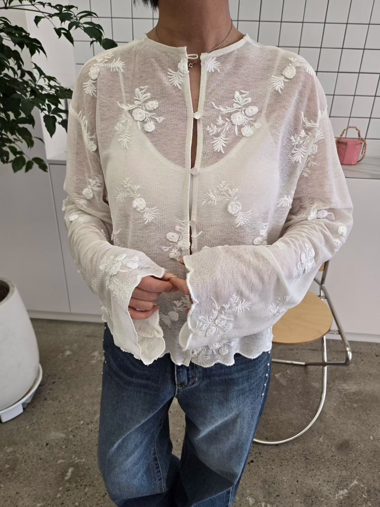 韓國高質兩穿刺繡襯衫