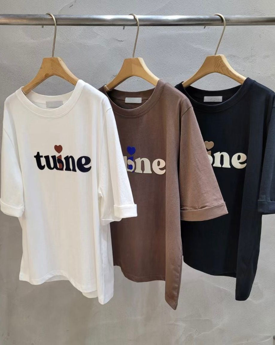 韓國絨面英文字Tee