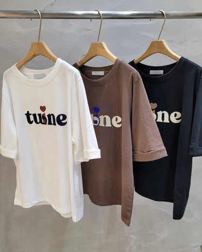 韓國絨面英文字Tee