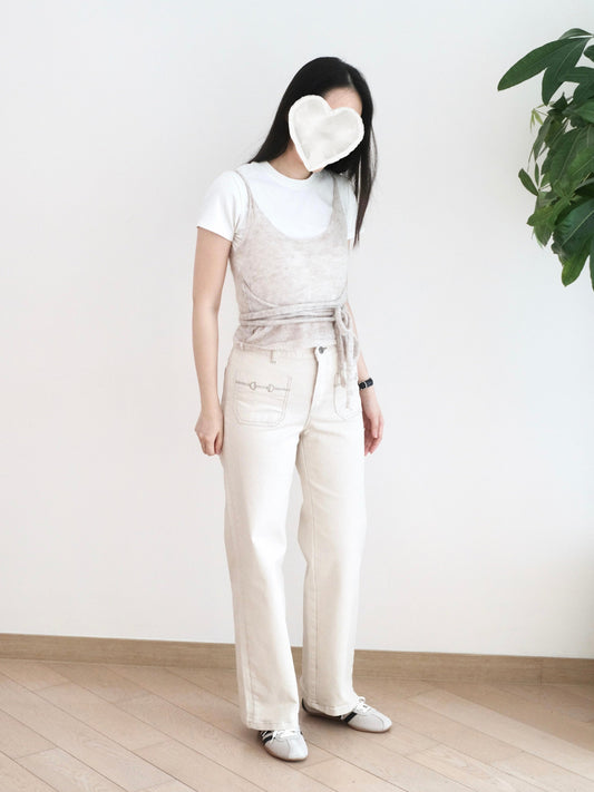 Eltoo 刺繡口袋直筒扯布褲