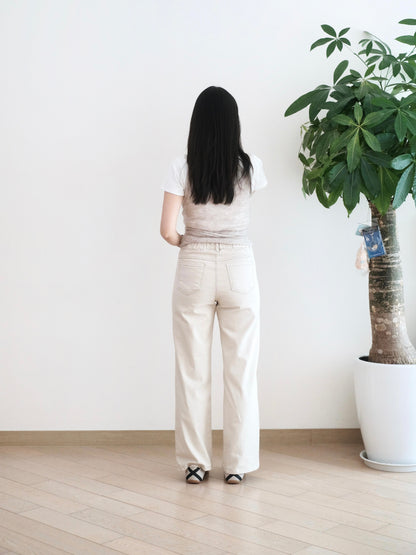 Eltoo 刺繡口袋直筒扯布褲