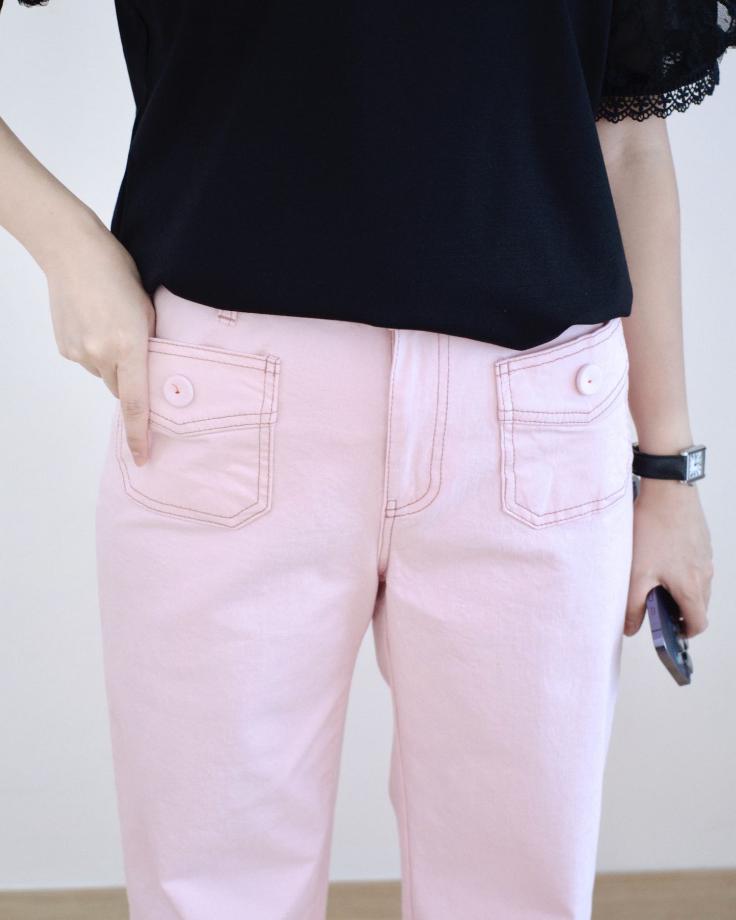 Eltoo口袋直筒扯布褲