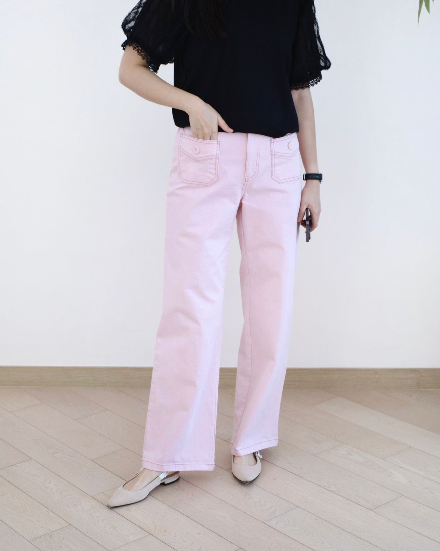 Eltoo口袋直筒扯布褲