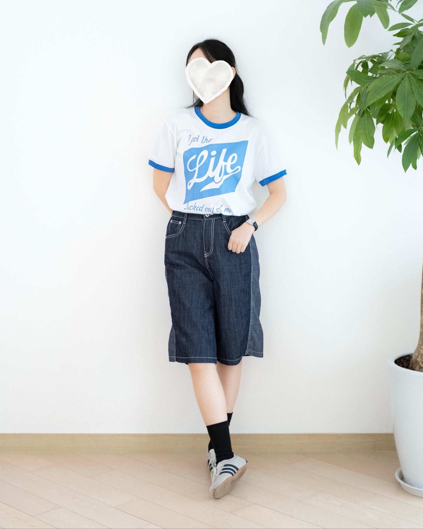 Eltoo 拼接五分牛仔短褲