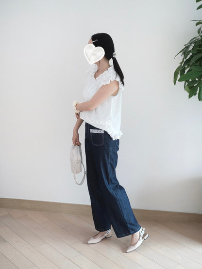 Eltoo 𝘓𝘢𝘤𝘦花邊直筒牛仔褲