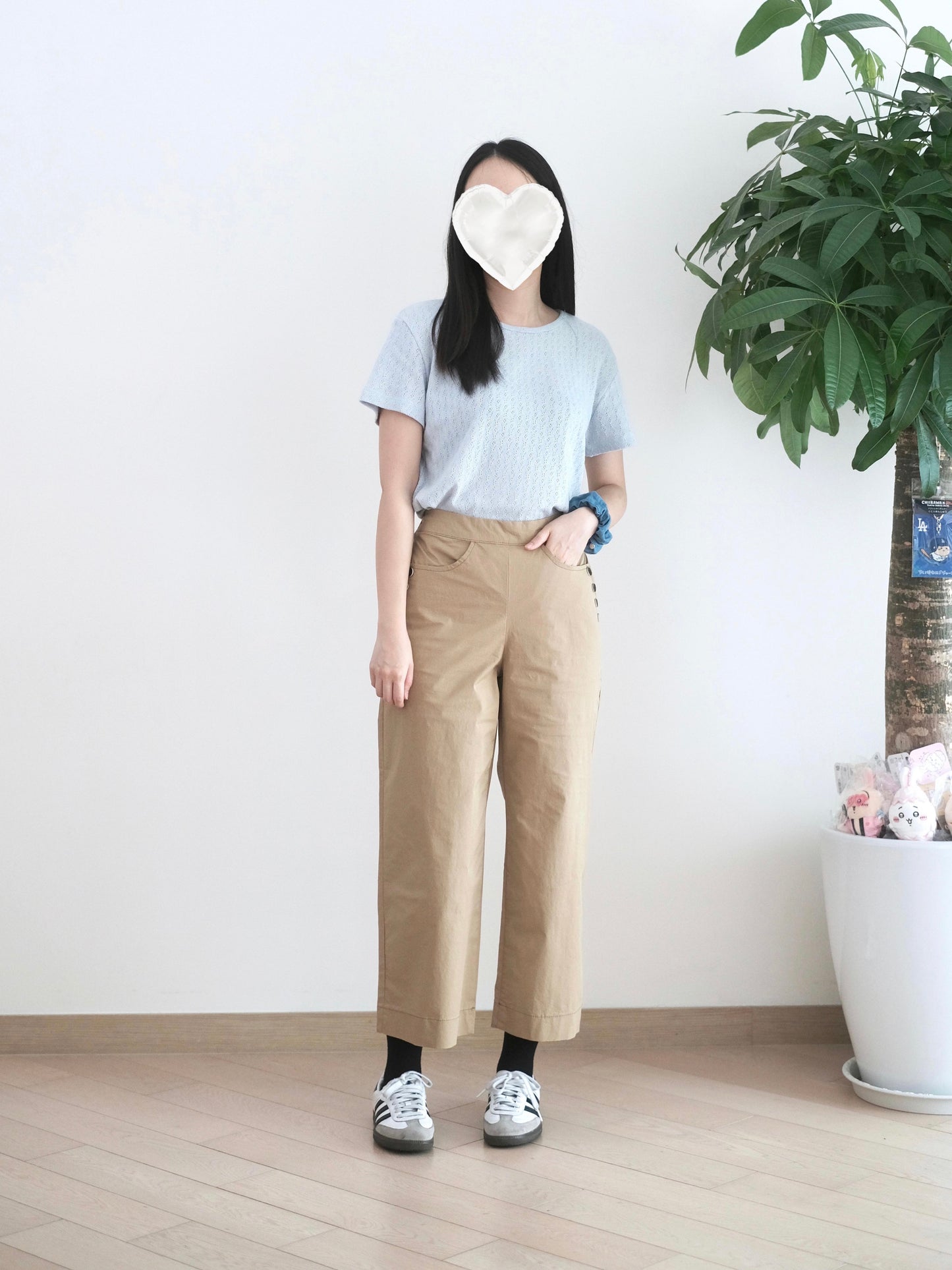 Eltoo 鈕扣直筒扯布褲