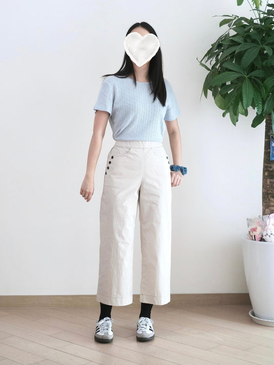 Eltoo 鈕扣直筒扯布褲