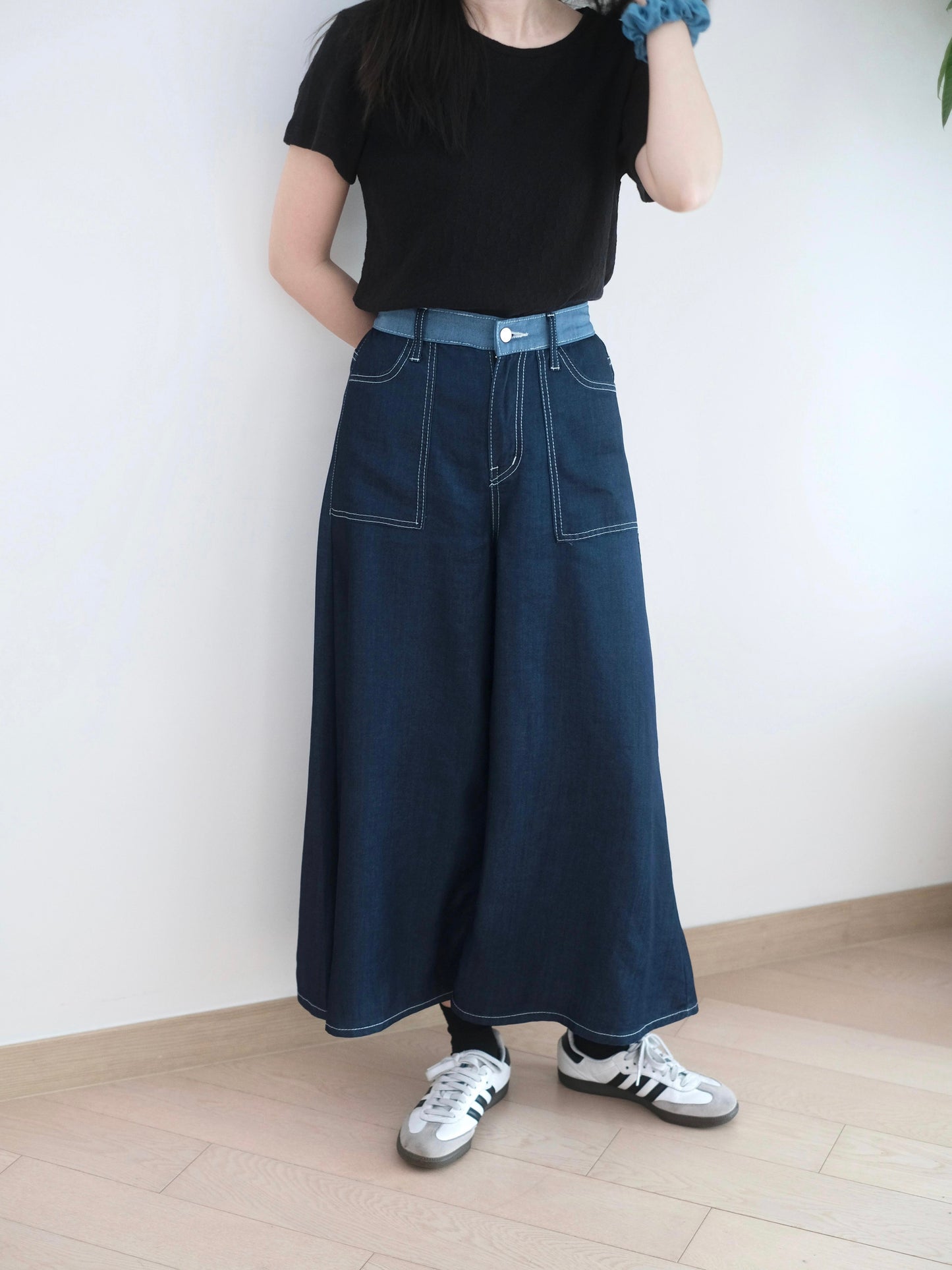 Gori 天絲闊筒九分休閑褲