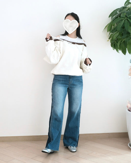 Gori 撞色闊腳牛仔褲