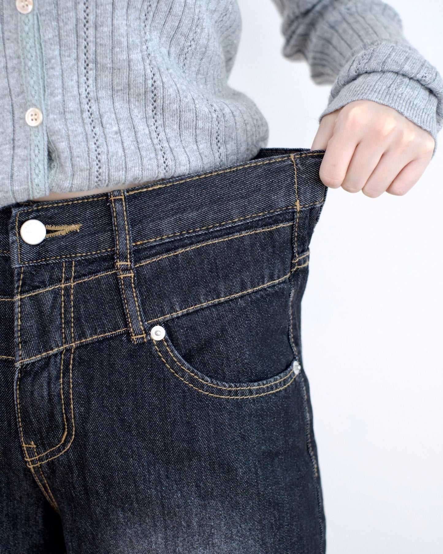 Gori 高低口袋闊筒牛仔褲