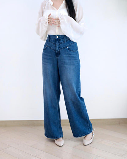 Gori 小V車骨直筒牛仔褲