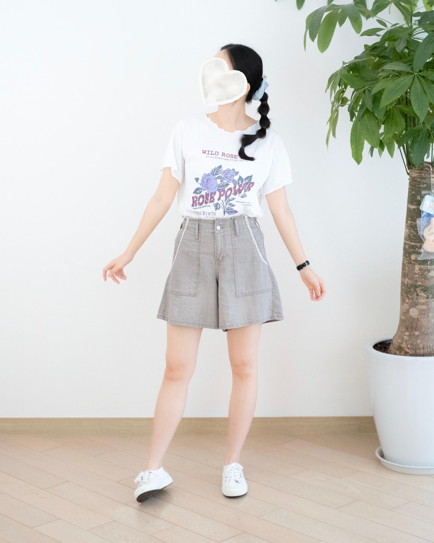 Gori 麻棉拼邊短褲