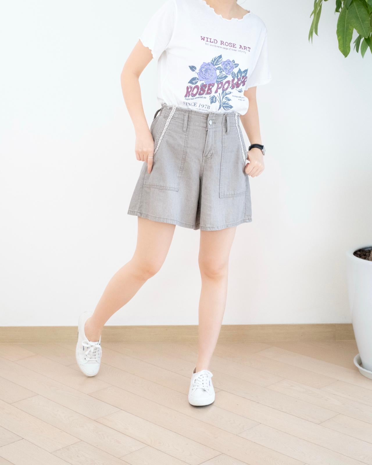 Gori 麻棉拼邊短褲