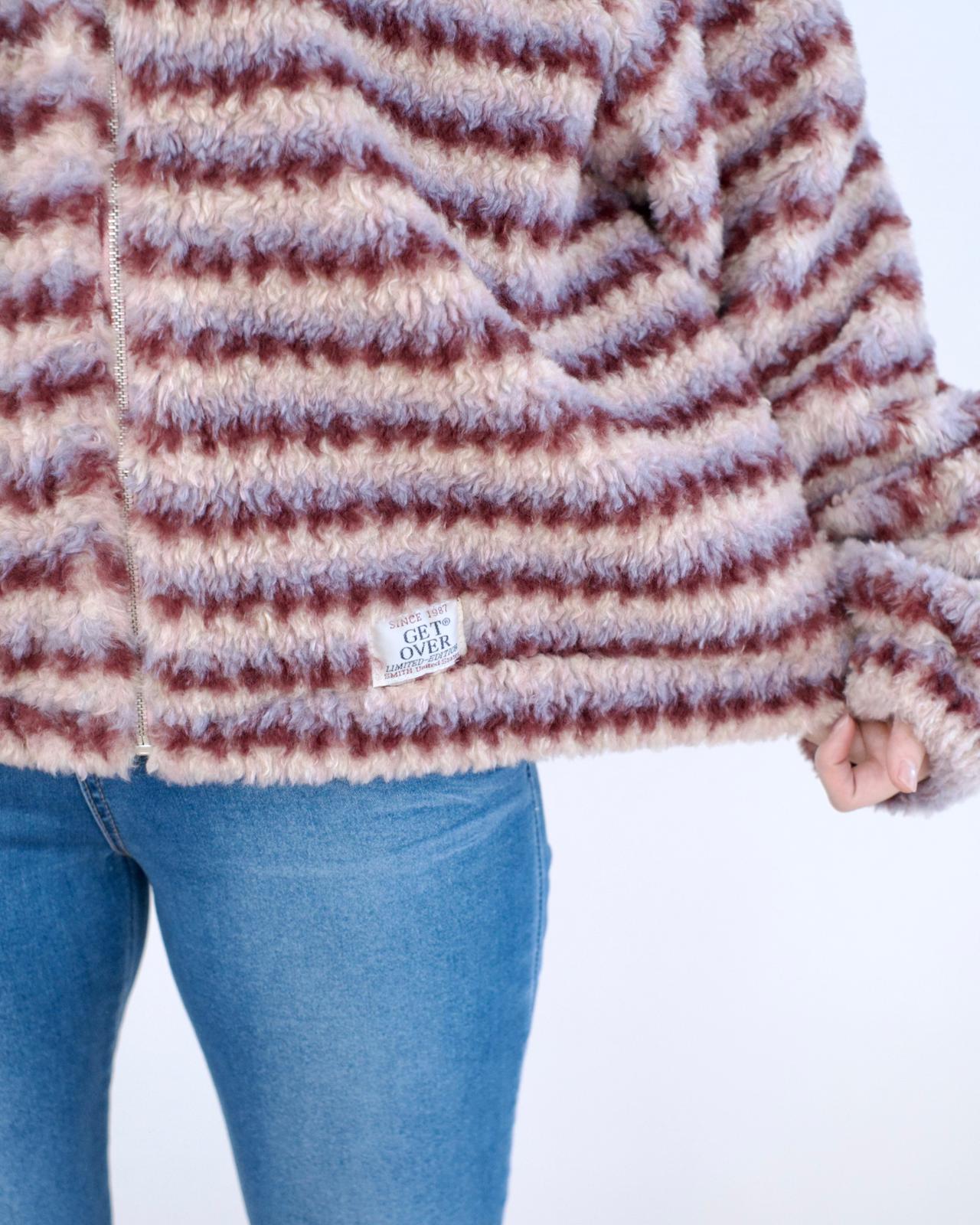 韓國毛毛條紋外套