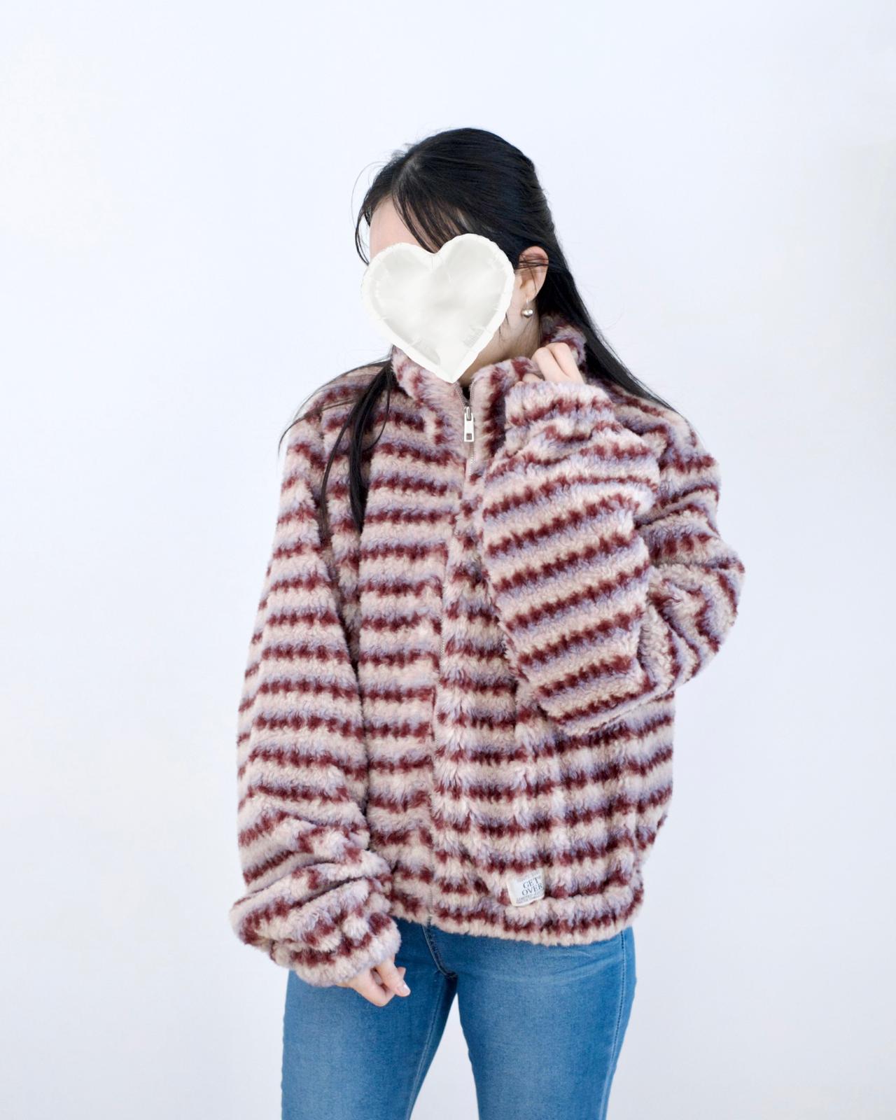 韓國毛毛條紋外套