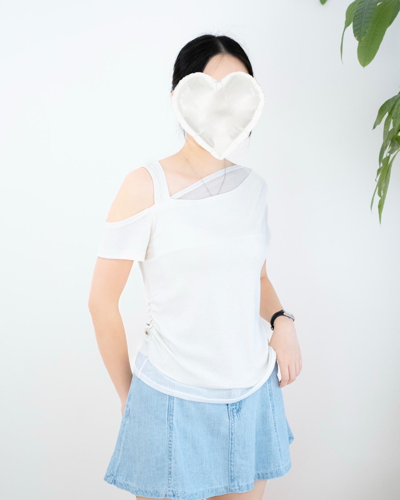 淨色斜膊短袖Tee