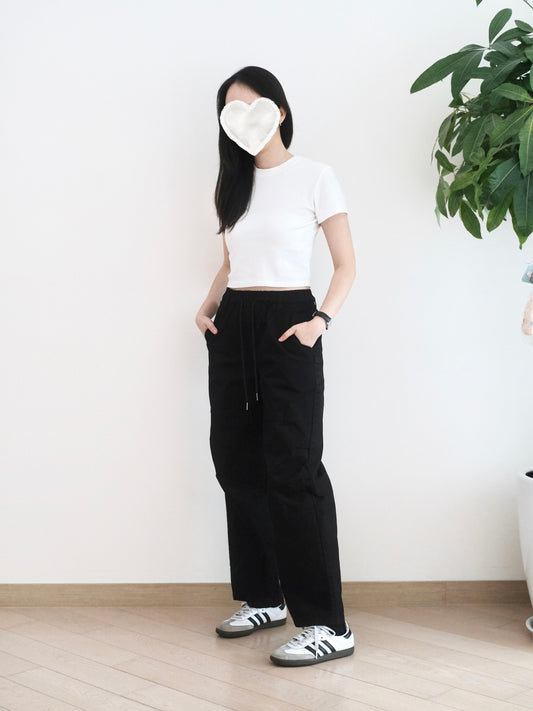 韓國全橡筋綁繩直筒扯布褲︎