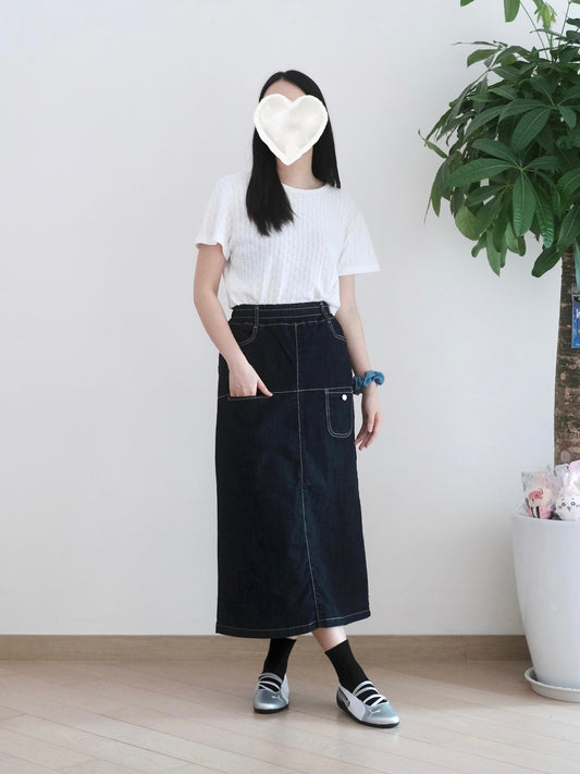 韓國小口袋全橡根牛仔裙
