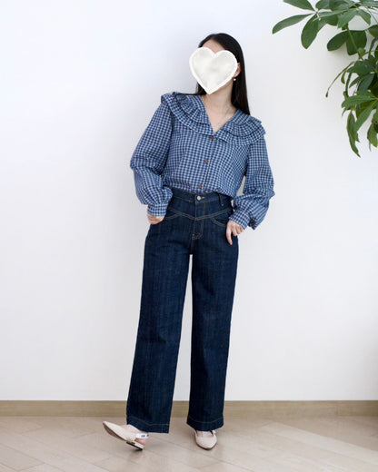 韓國小v車骨直筒牛仔褲