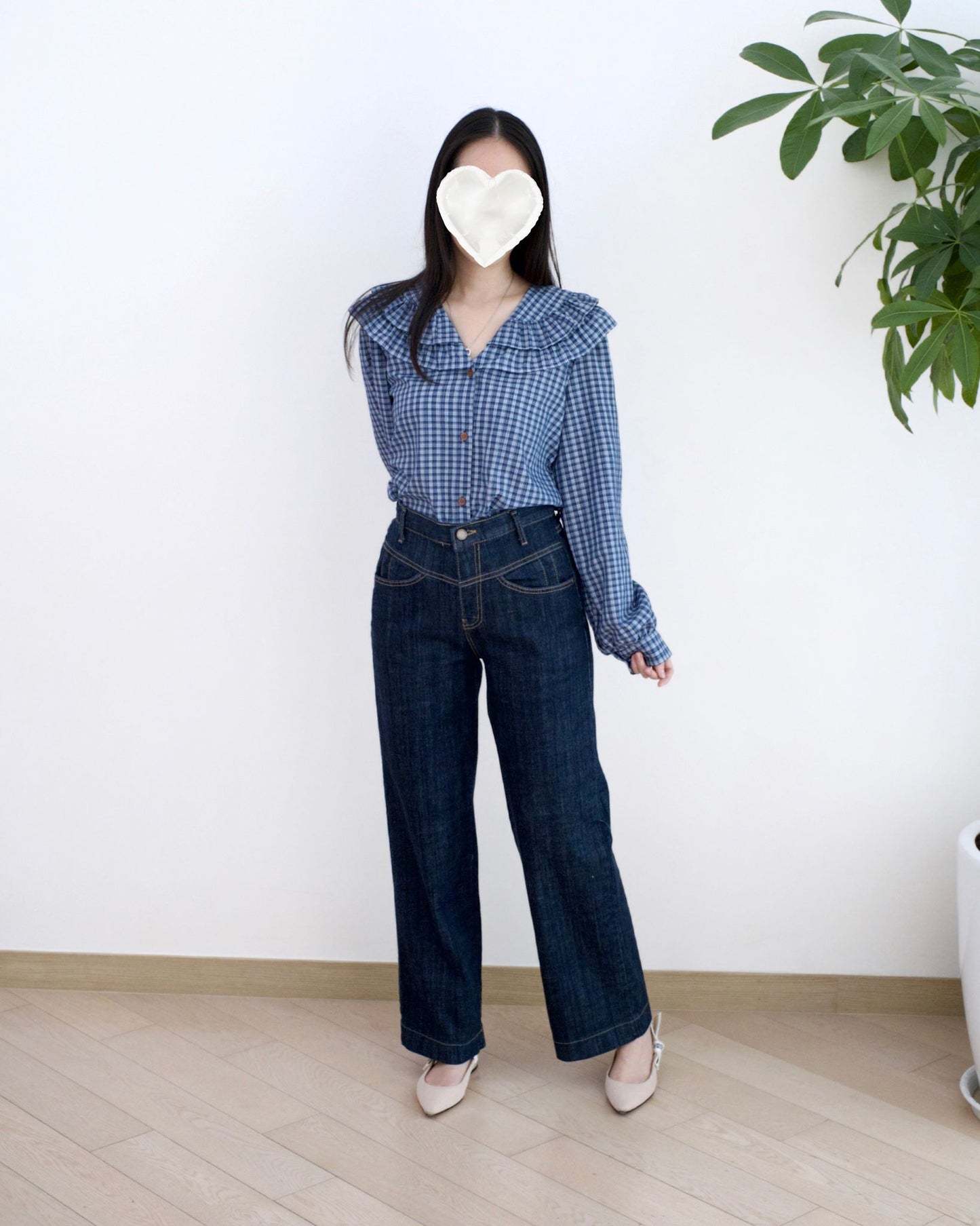 韓國小v車骨直筒牛仔褲