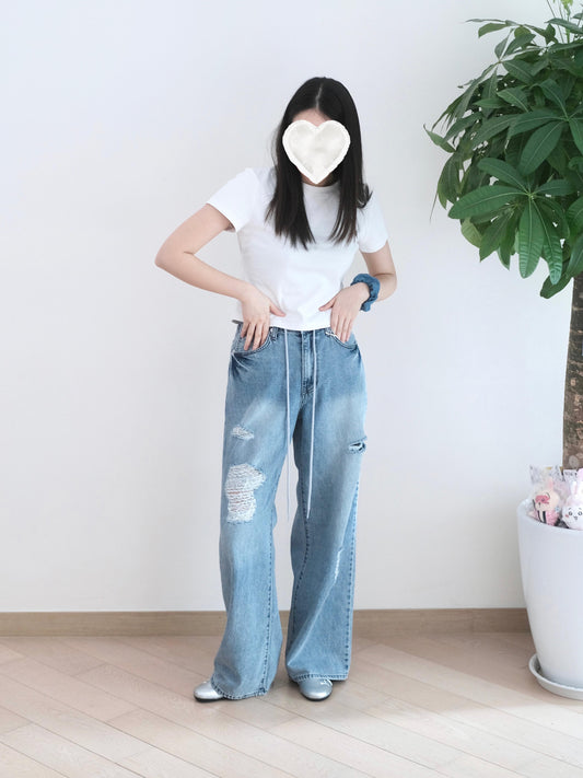 Howluk 破洞闊筒牛仔褲