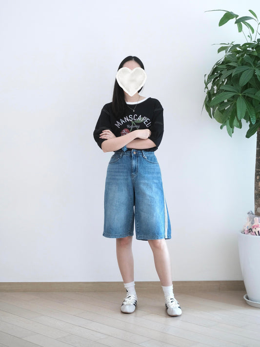Howluk 白色邊五分牛仔褲