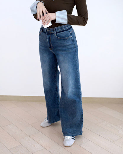 Howluk 撞色闊筒薄絨牛仔褲